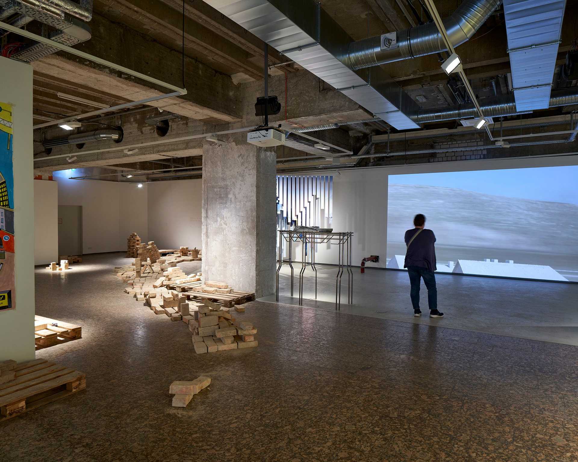 Parts of the exhibiton are used bricks on the ground forming a path