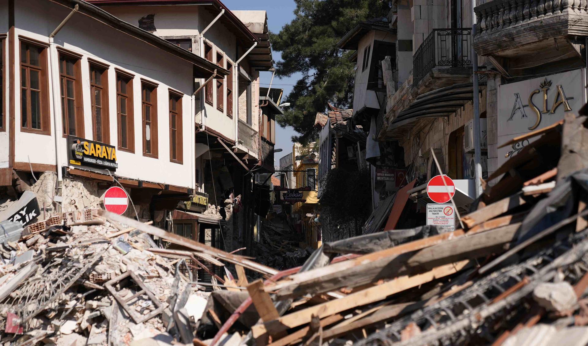 Streets in Antakya ly in rubbles after the earthquake