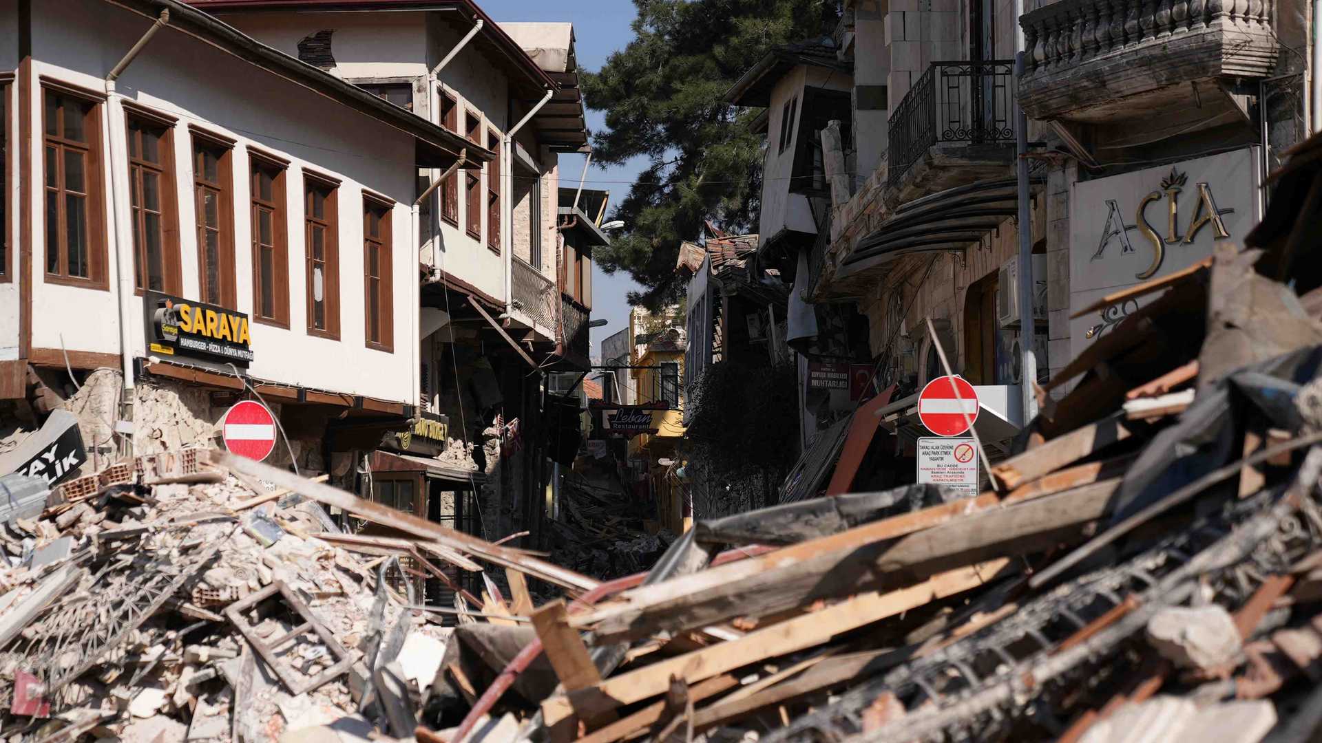 Streets in Antakya ly in rubbles after the earthquake