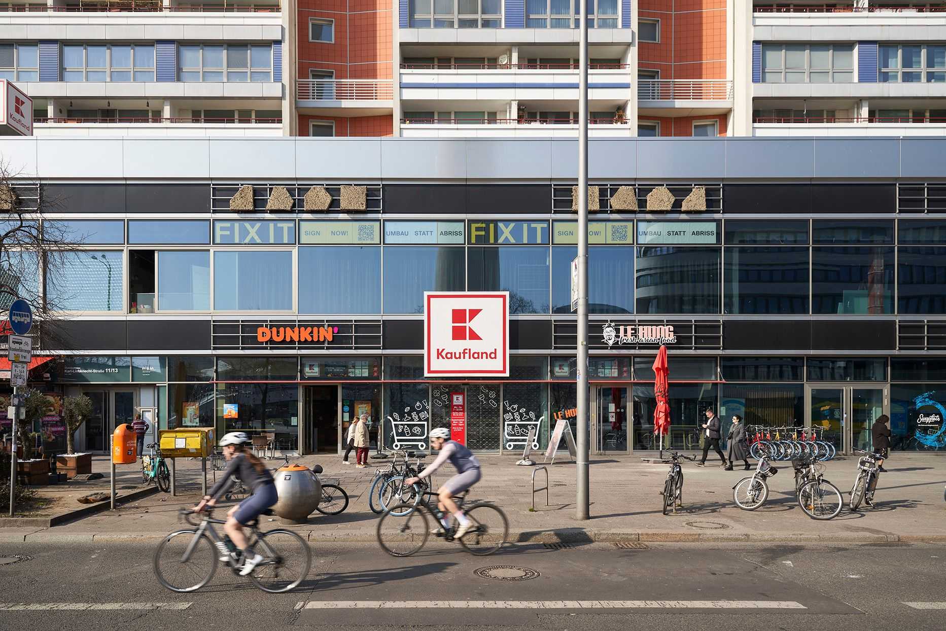 The exhibition building in Berlin with a glass front in a multi-story building
